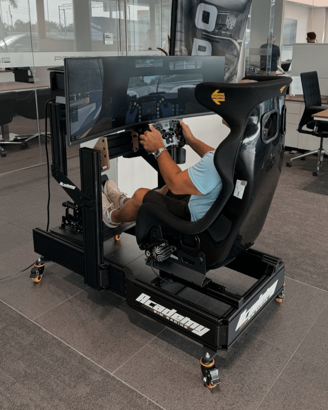 Woman Using Sim Racing Academy Sim Racing: A Unique Way Florida Seniors are using Stay Active